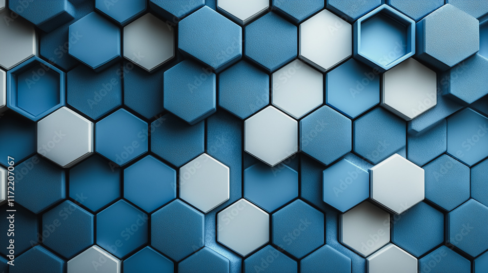 Poster abstract hexagon pattern: a captivating abstract pattern of blue and white hexagons create a mesmeri