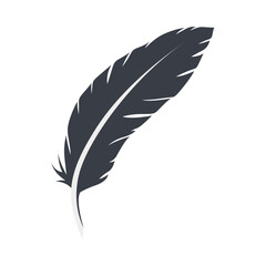 Fototapeta premium Bird Feather Black Silhouette Isolated on White Background. Vector Illustration