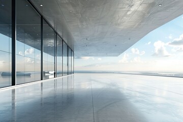 3D Visualization of Sleek Modern Architecture with a Blank Concrete Floor for Vehicle Display