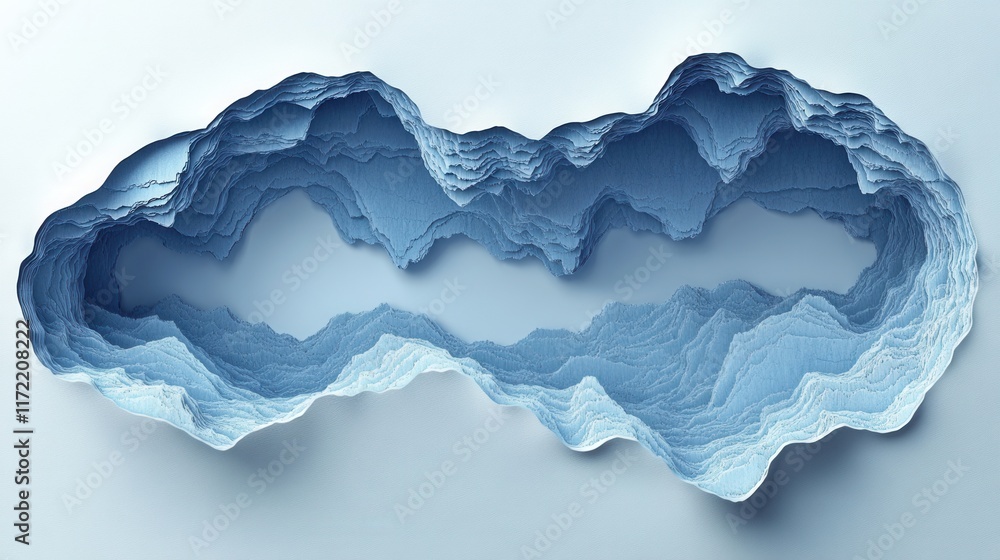 Aufkleber abstract paper cut art showcasing layered waves and flowing forms in blue tones, representing depth 