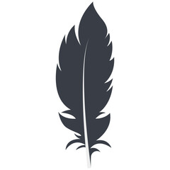 Bird Feather Black Silhouette Isolated on White Background. Vector Illustration