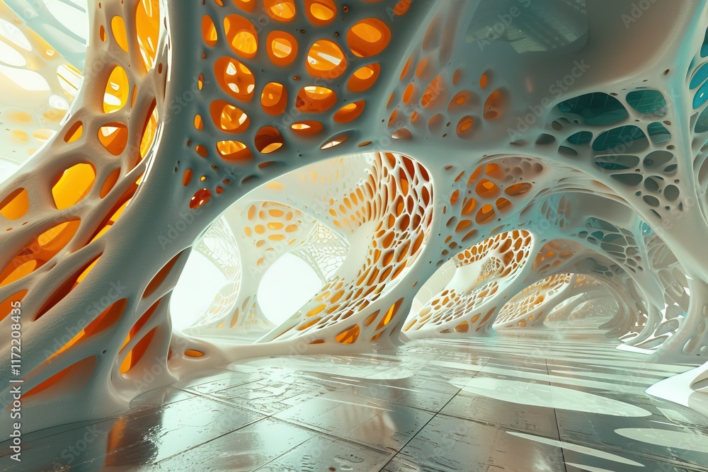 Poster an abstract 3d structure representing futuristic and innovative architectural design