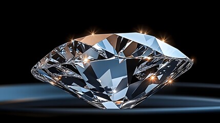 Radiant Diamond on Black Background with Shimmering Reflections and Light Highlights, Perfect for Luxury and Elegance Themes in Visual Projects
