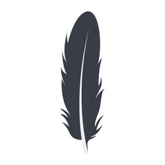 Bird Feather Black Silhouette Isolated on White Background. Vector Illustration