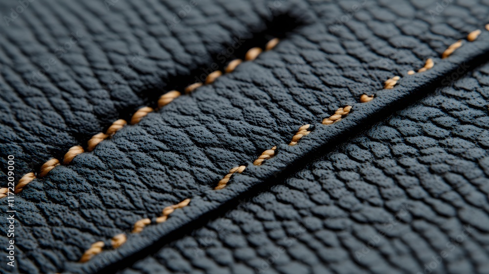 Poster close-up view of textured leather with intricate stitching highlighting patterns and details of arti
