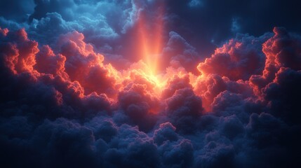 Obraz premium Dramatic Skyscape with Fiery Sunset Illuminating Dark Clouds and Creating a Captivating Contrast of Light and Shadow in an Ominous Atmosphere