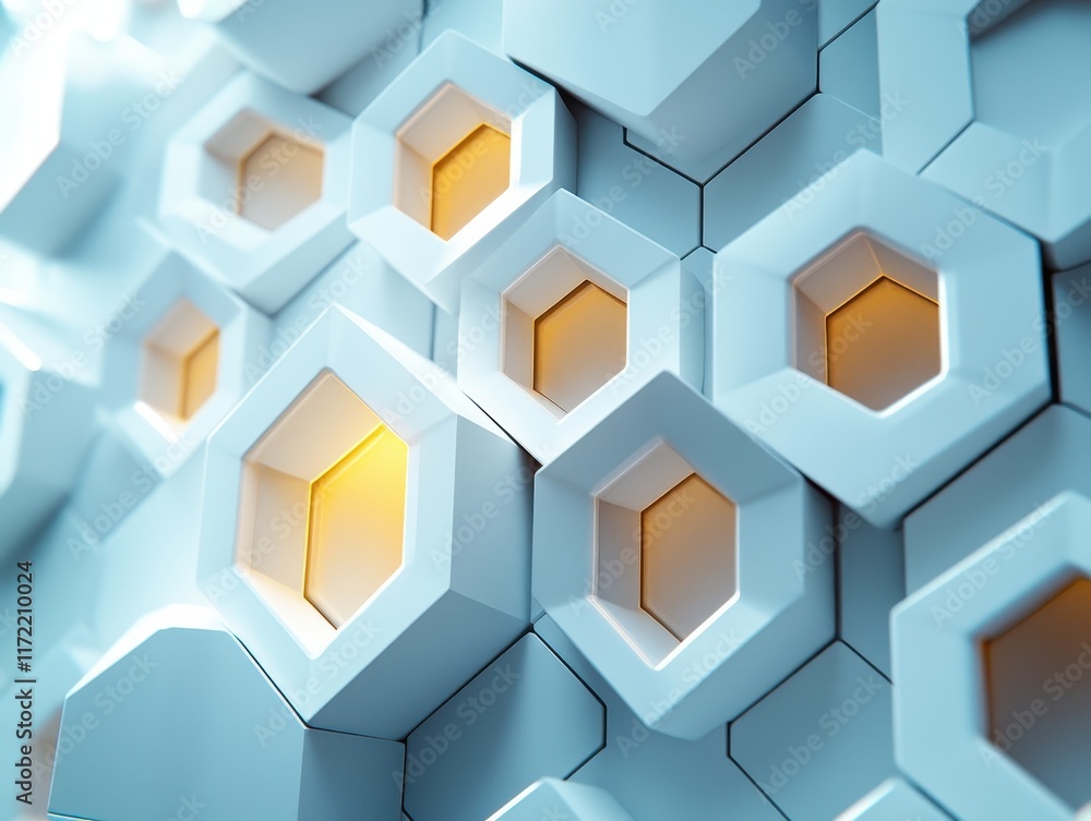 Aufkleber abstract geometric pattern with hexagonal shapes and glowing elements.