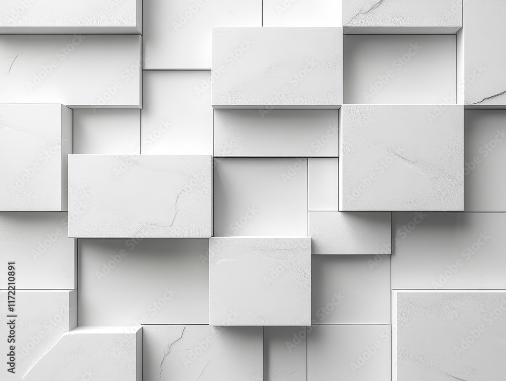 Poster modern white tile design with varying rectangular shapes for interior use.
