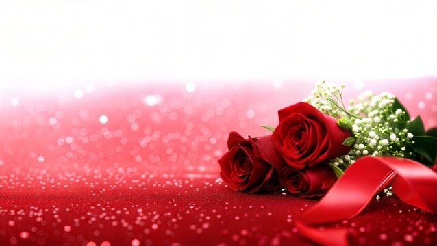 rose laying flat surface springle effect background mother's day valentine's day wedding