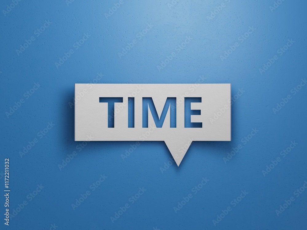 Poster speech bubble block with time business word.minimalist abstract design with white cut out paper.3d r