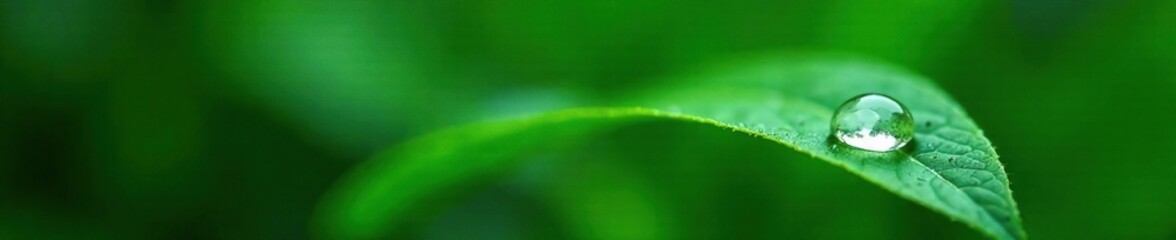 A solitary raindrop glistening on a small green leaf, nature, leaves