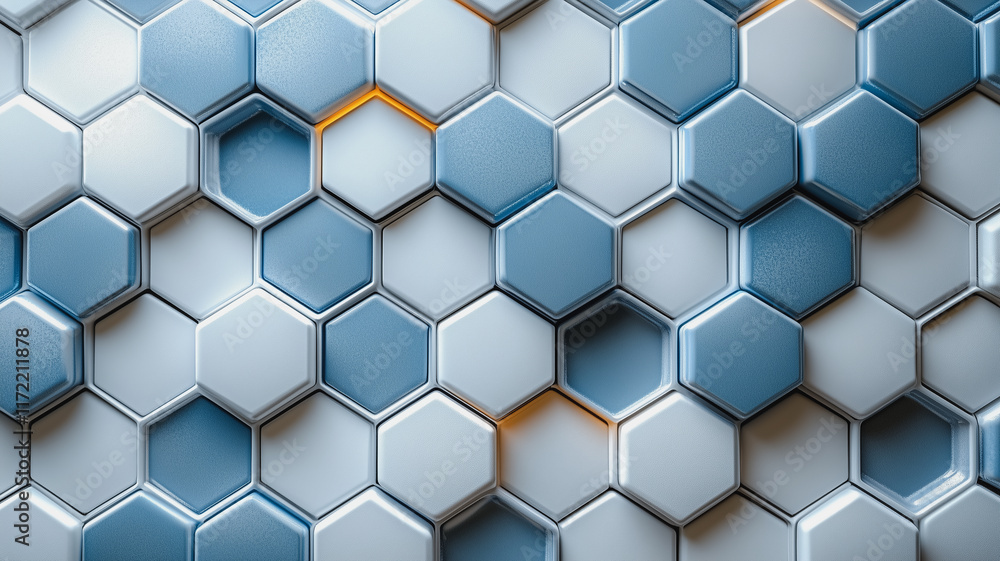 Aufkleber abstract hexagon pattern: cool-toned, 3d rendered hexagon pattern. shades of blue and white create a