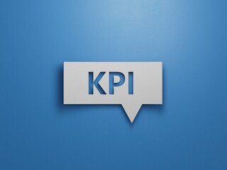 Speech Bubble with KPI text. Financial, marketing.Minimalist Abstract Design With White Cut Out Paper.3D rendering on blue background.