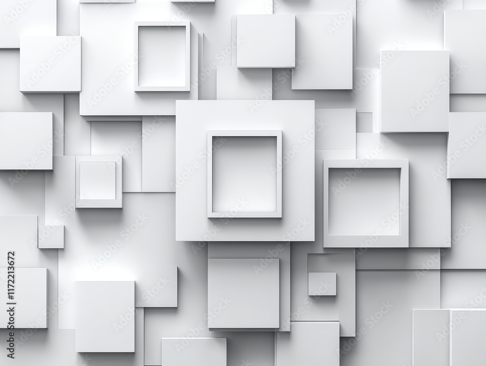 Poster abstract arrangement of white squares creating a textured background.