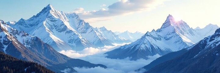 Obraz premium Mountain peaks shine like diamonds in sunlight, frosty peaks, mountains, glacial features