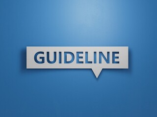 Speech Bubble with text GUIDELINE. financial market. financing.Minimalist Abstract Design With White Cut Out Paper.3D rendering on blue background.