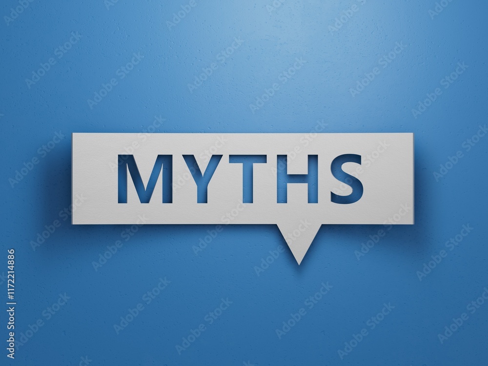 Poster speech bubble with text myth. financial market. financing.minimalist abstract design with white cut 