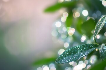 Green Glitter Blur Background with Soft Bokeh Lights, Creates a Dreamy and Sparkling Effect