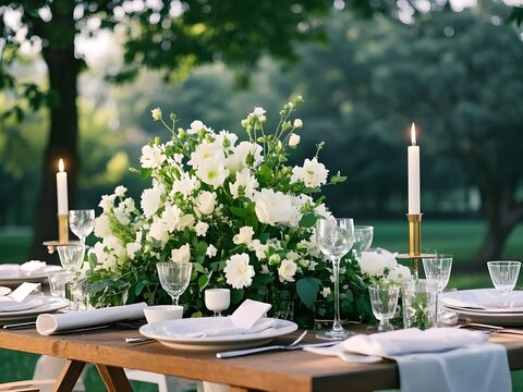 candles and flowers for wedding tabble setting 