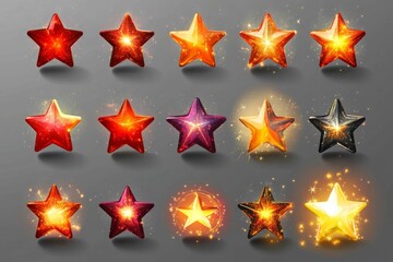 Set of colorful stars on dark background Vector 