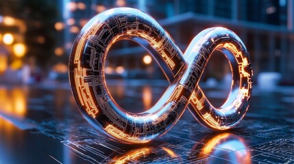 Futuristic Digital Infinity Symbol with Glowing Circuit Design