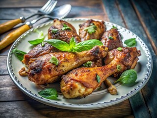 Spicy chili mint garnish brightens crispy baked chicken drumsticks; a fantastic weeknight dinner.