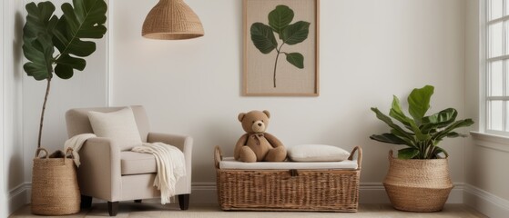 Modern living room with a cozy sofa and stylish furniture in a well-lit, luxurious apartment