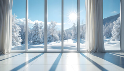 bright room windows snowy landscape