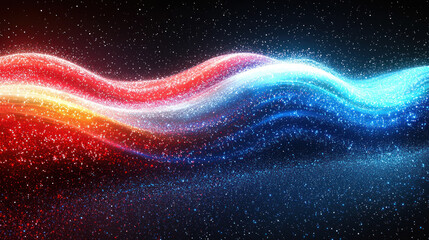Obraz premium Red and blue energy wave flowing in starry space, digital art background/banner