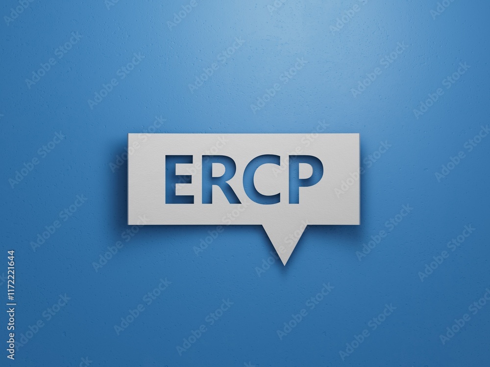 Poster cubes with the word ercp. care concept.minimalist abstract design with white cut out paper.3d render