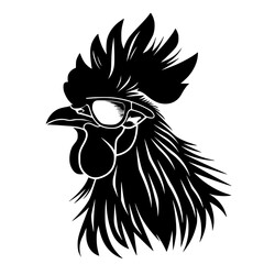 Fototapeta premium Stylized Rooster Head with Goggles Illustration, A bold vector illustration of a rooster head wearing goggles, featuring sharp lines and a modern, graphic art style.