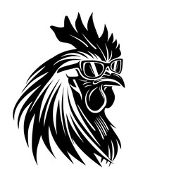 Obraz premium Stylized Rooster Head with Goggles Illustration, A bold vector illustration of a rooster head wearing goggles, featuring sharp lines and a modern, graphic art style.