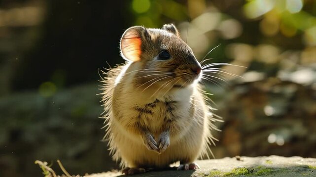 Adorable gerbil in sunlit forest setting AI