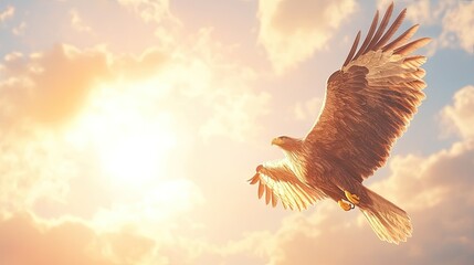 A majestic eagle soaring against a vibrant sunset sky.