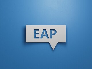 eap questions and answers on Speech Bubble.Minimalist Abstract Design With White Cut Out Paper.3D rendering on blue background.