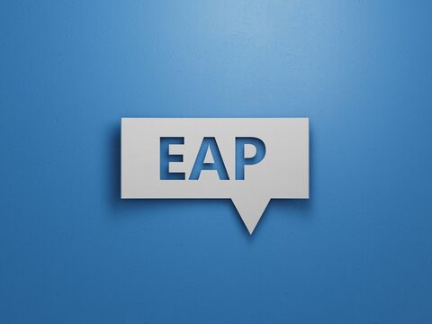 eap questions and answers on Speech Bubble.Minimalist Abstract Design With White Cut Out Paper.3D rendering on blue background.