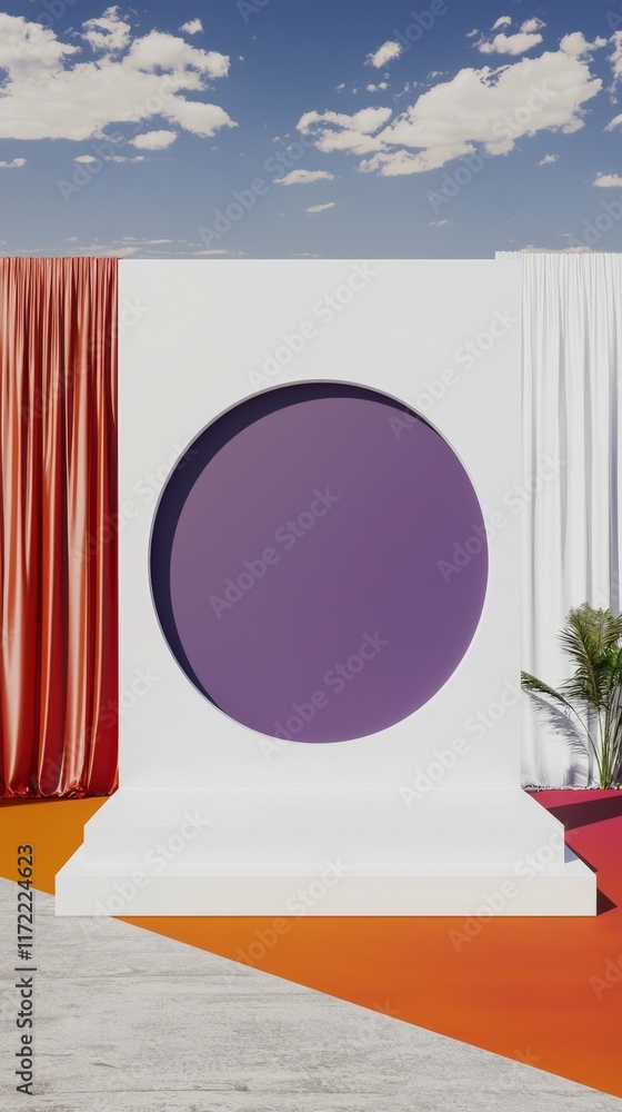 Poster abstract minimalist product display platform with circular cutout modern design studio backdrop