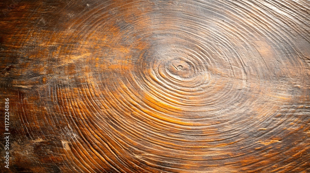 Poster close-up view of rustic wooden surface featuring distinct circular patterns and rich brown tones ide