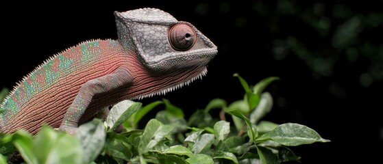 Obraz premium Veiled Chameleon Close Up Colorful Reptile on Lush Green Foliage