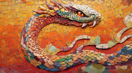 Obraz premium Colorful Mosaic Serpent Dragon Art Piece
