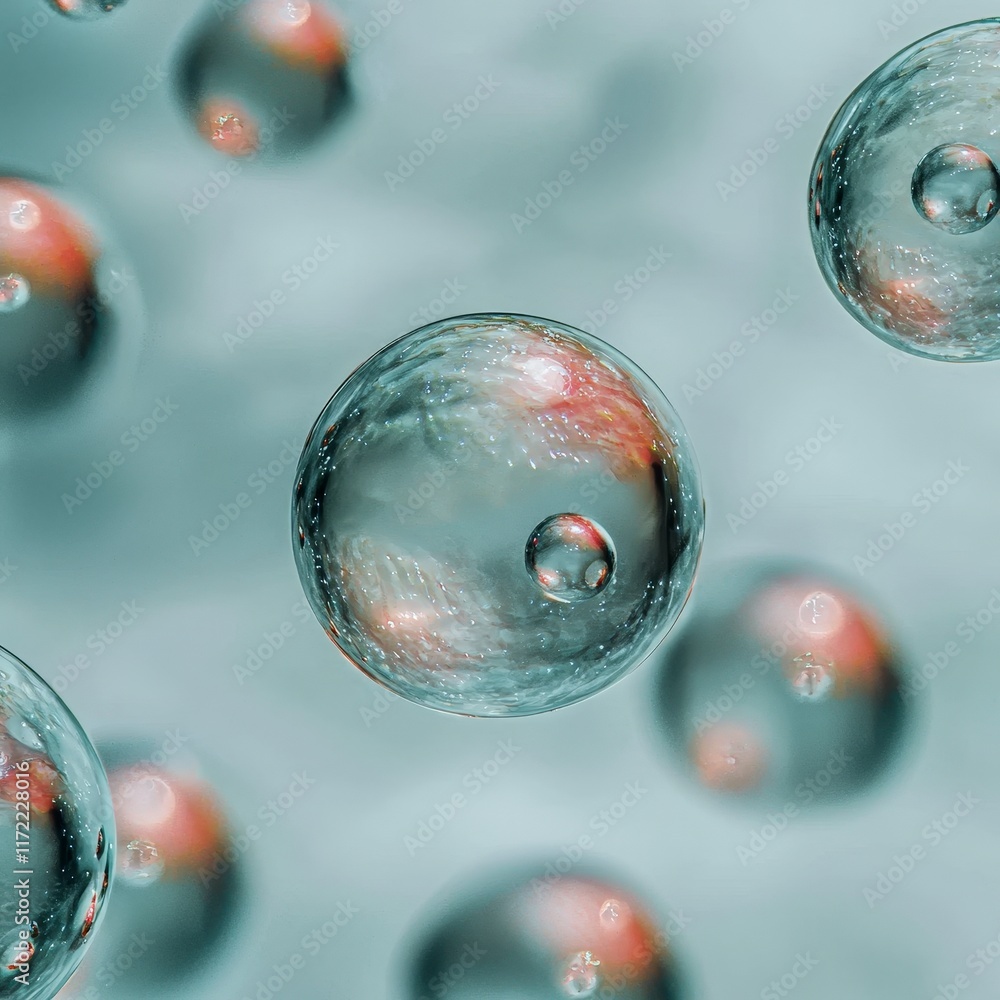 Aufkleber microscopic spheres cellular structures abstract science background transparent bubbles close up