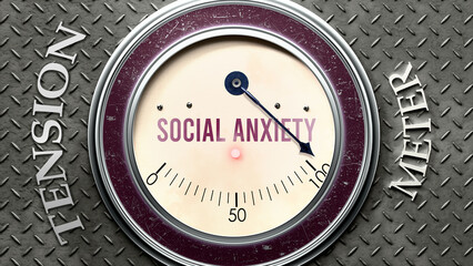Social Anxiety and Tension that is hitting a full scale, showing a very high level of social anxiety, overload of it, too much of it. Maximum value, off the charts.  ,3d illustration