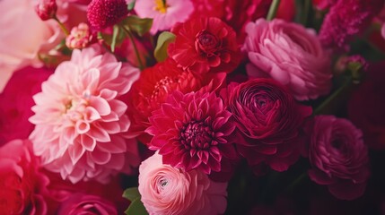 Fototapeta premium A vibrant vase overflows with delicate pink and red flowers, radiating love and warmth, perfect for celebrating Valentine's Day and enchanting hearts.