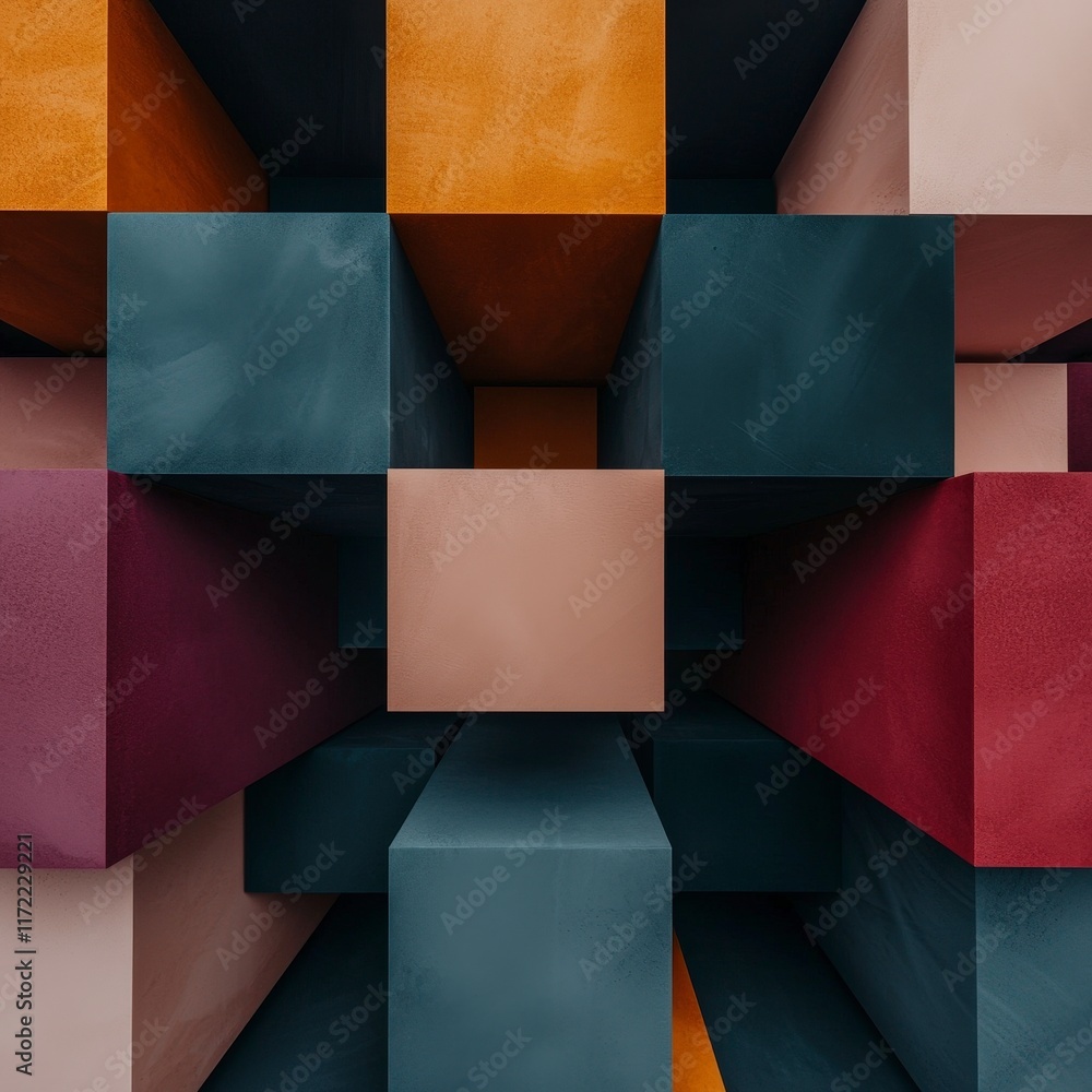 Poster abstract geometric cube pattern earthy tones 3d blocks modern design