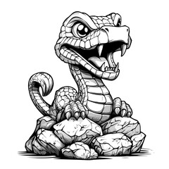 Fototapeta premium Cute Baby Dragon on Rocks