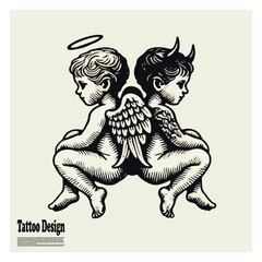 angel and devil on white