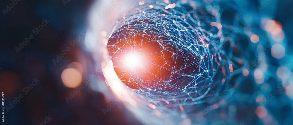 Poster abstract network connection digital data stream futuristic technology glowing lines bright light