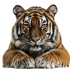 Fototapeta premium Majestic tiger portrait, wildlife, white background, zoo animal.