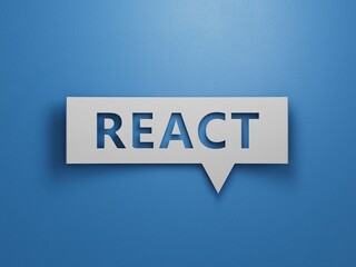 text react javascript library.Minimalist Abstract Design With White Cut Out Paper.3D rendering on blue background.
