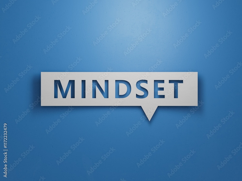 Poster mindset is a word written on speech bubble. mindset text on wooden blocks.minimalist abstract design